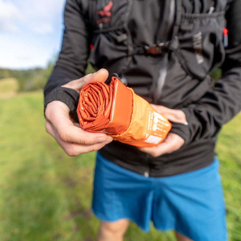 A close up of the survival bag whilst still folded. 